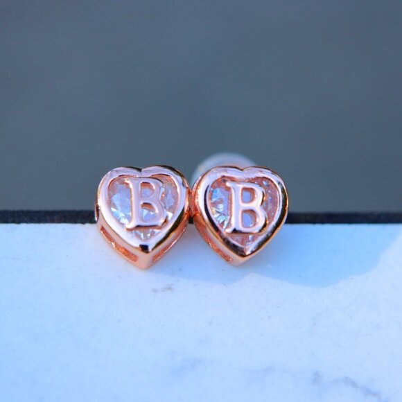 😍GIFT 💝HEART INITIAL ROSE GOLD EARRINGS WOMEN GIRLS MOM DAUGHTER, ELDM153RG - Picture 5 of 13